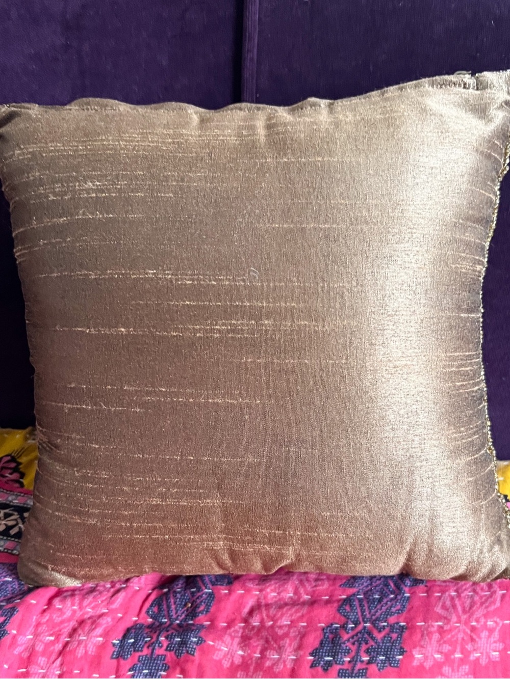 Pier One 12” Square Beaded Sequins Gold/Bronze Throw Pillow Bohemian - Picture 2 of 5